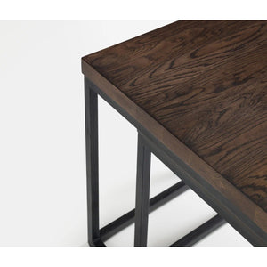 Julian Bowen Brooklyn Solid Oak Nesting Lamp Tables with Industrial Metal Legs – Rustic Dark Oak Side Table Set - Sleek Furniture