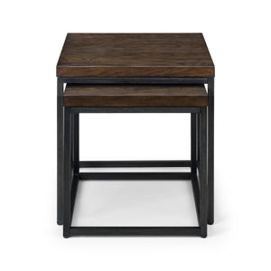 Julian Bowen Brooklyn Solid Oak Nesting Lamp Tables with Industrial Metal Legs – Rustic Dark Oak Side Table Set - Sleek Furniture