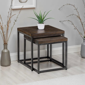 Julian Bowen Brooklyn Solid Oak Nesting Lamp Tables with Industrial Metal Legs – Rustic Dark Oak Side Table Set - Sleek Furniture
