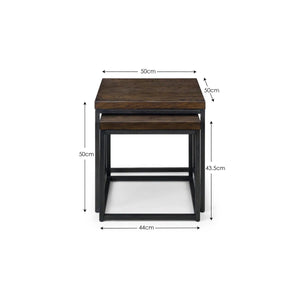 Julian Bowen Brooklyn Solid Oak Nesting Lamp Tables with Industrial Metal Legs – Rustic Dark Oak Side Table Set - Sleek Furniture