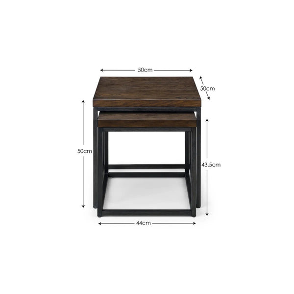 Julian Bowen Brooklyn Solid Oak Nesting Lamp Tables with Industrial Metal Legs – Rustic Dark Oak Side Table Set - Sleek Furniture