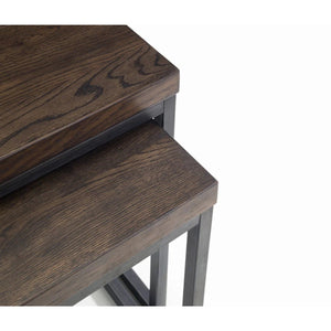 Julian Bowen Brooklyn Solid Oak Nesting Lamp Tables with Industrial Metal Legs – Rustic Dark Oak Side Table Set - Sleek Furniture
