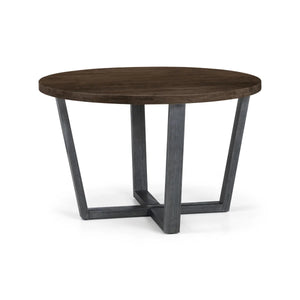 Julian Bowen Brooklyn Solid Oak Round Dining Table with Industrial Metal Trestle Legs, Dark Oak Finish, Seats 4 - Sleek Furniture