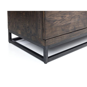 Julian Bowen Brooklyn Solid Oak TV Unit with Industrial Metal Legs, 2 Cupboards & Open Shelf, Rustic Dark Oak Entertainment Stand for TVs up to 55 Inches - Sleek Furniture