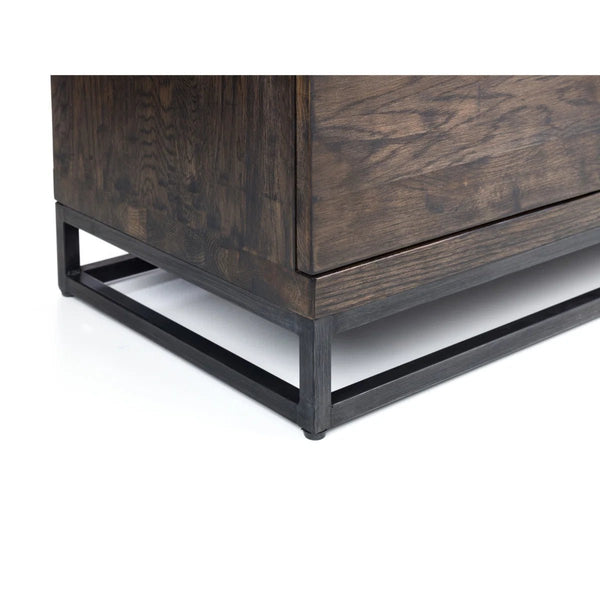 Julian Bowen Brooklyn Solid Oak TV Unit with Industrial Metal Legs, 2 Cupboards & Open Shelf, Rustic Dark Oak Entertainment Stand for TVs up to 55 Inches - Sleek Furniture