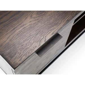 Julian Bowen Brooklyn Solid Oak TV Unit with Industrial Metal Legs, 2 Cupboards & Open Shelf, Rustic Dark Oak Entertainment Stand for TVs up to 55 Inches - Sleek Furniture