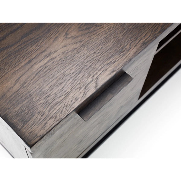 Julian Bowen Brooklyn Solid Oak TV Unit with Industrial Metal Legs, 2 Cupboards & Open Shelf, Rustic Dark Oak Entertainment Stand for TVs up to 55 Inches - Sleek Furniture