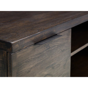 Julian Bowen Brooklyn Solid Oak TV Unit with Industrial Metal Legs, 2 Cupboards & Open Shelf, Rustic Dark Oak Entertainment Stand for TVs up to 55 Inches - Sleek Furniture