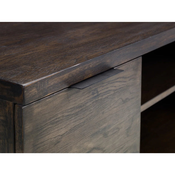 Julian Bowen Brooklyn Solid Oak TV Unit with Industrial Metal Legs, 2 Cupboards & Open Shelf, Rustic Dark Oak Entertainment Stand for TVs up to 55 Inches - Sleek Furniture
