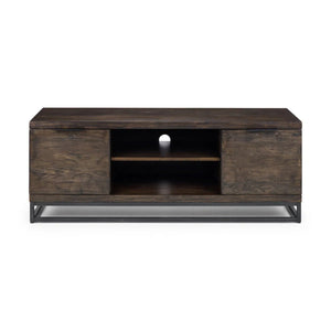 Julian Bowen Brooklyn Solid Oak TV Unit with Industrial Metal Legs, 2 Cupboards & Open Shelf, Rustic Dark Oak Entertainment Stand for TVs up to 55 Inches - Sleek Furniture