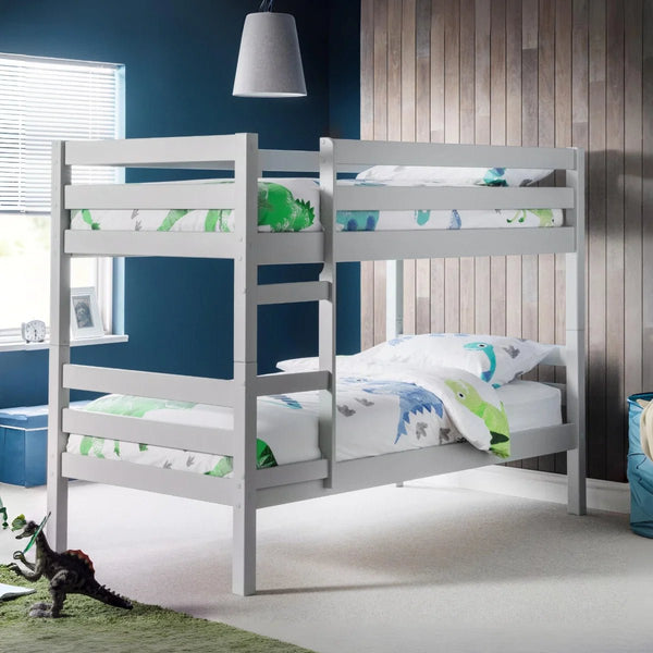 Julian Bowen Camden Dove Grey Solid Pine Wooden Bunk Bed with Safety Rails & Ladder | Space Saving Twin Sleeper for Kids & Guest Rooms - Sleek Furniture