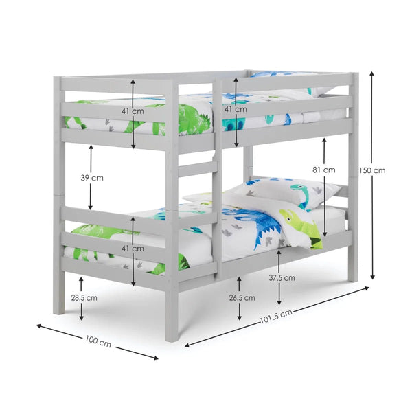 Julian Bowen Camden Dove Grey Solid Pine Wooden Bunk Bed with Safety Rails & Ladder | Space Saving Twin Sleeper for Kids & Guest Rooms - Sleek Furniture