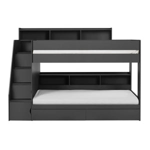 Julian Bowen Camelot Anthracite Wooden Storage Bunk Bed with Staircase and Built-In Drawers - Sleek Furniture