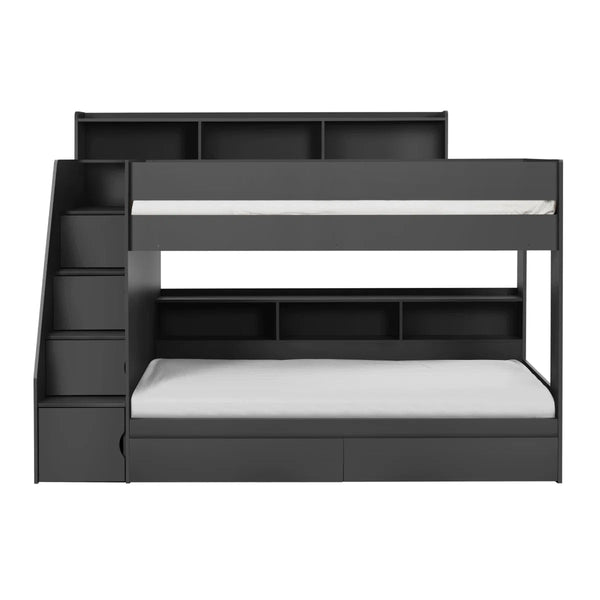 Julian Bowen Camelot Anthracite Wooden Storage Bunk Bed with Staircase and Built-In Drawers - Sleek Furniture