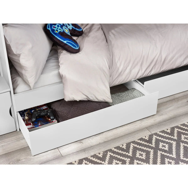 Julian Bowen Camelot White Wooden Bunk Bed with Storage Stairs & Integrated Drawers - Sleek Furniture