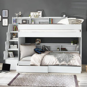 Julian Bowen Camelot White Wooden Bunk Bed with Storage Stairs & Integrated Drawers - Sleek Furniture