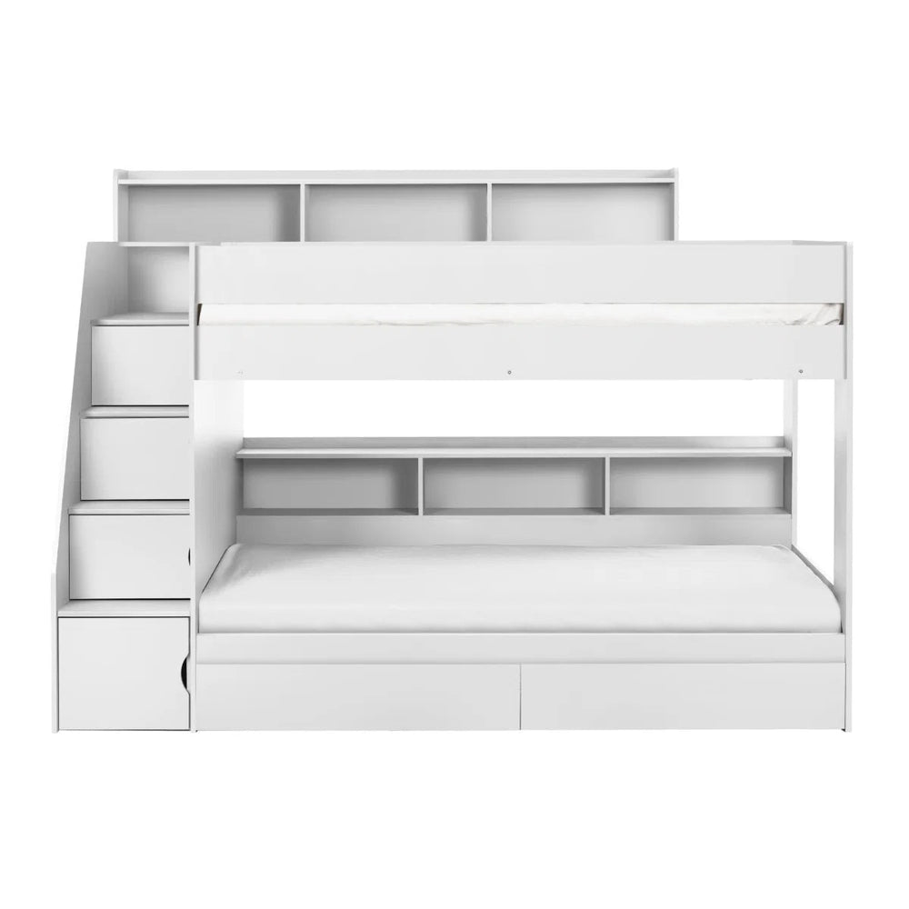 Julian Bowen Camelot White Wooden Bunk Bed with Storage Stairs & Integrated Drawers - Sleek Furniture
