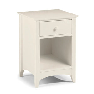 Julian Bowen Cameo 1 Drawer Bedside Table with Open Storage Shelf – Stone White Wooden Nightstand for Bedroom - Sleek Furniture