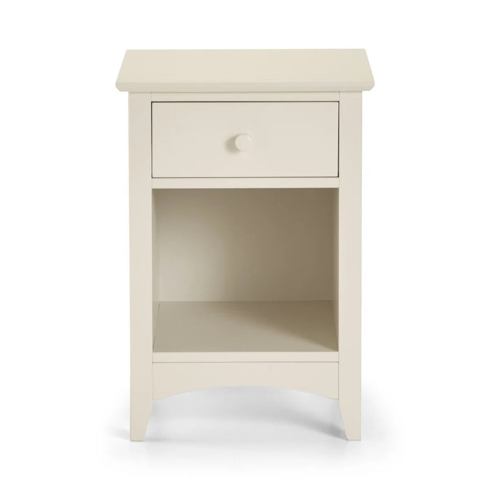 Julian Bowen Cameo 1 Drawer Bedside Table with Open Storage Shelf – Stone White Wooden Nightstand for Bedroom - Sleek Furniture