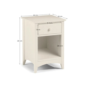 Julian Bowen Cameo 1 Drawer Bedside Table with Open Storage Shelf – Stone White Wooden Nightstand for Bedroom - Sleek Furniture