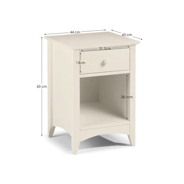 Julian Bowen Cameo 1 Drawer Bedside Table with Open Storage Shelf – Stone White Wooden Nightstand for Bedroom - Sleek Furniture