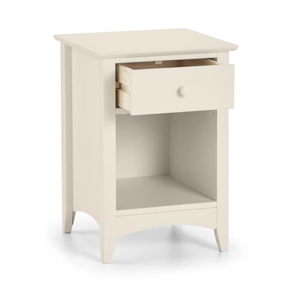 Julian Bowen Cameo 1 Drawer Bedside Table with Open Storage Shelf – Stone White Wooden Nightstand for Bedroom - Sleek Furniture