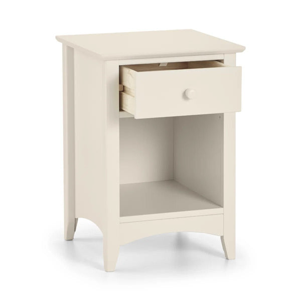 Julian Bowen Cameo 1 Drawer Bedside Table with Open Storage Shelf – Stone White Wooden Nightstand for Bedroom - Sleek Furniture
