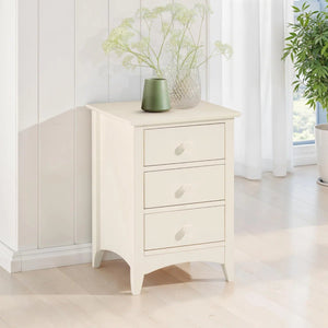 Julian Bowen Cameo 3 Drawer Bedside Table in Stone White Wooden Nightstand with Spacious Storage - Sleek Furniture