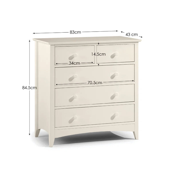 Julian Bowen Cameo 3+2 Chest of Drawers – Stone White Wooden Bedroom Storage Cabinet with 3 Large & 2 Small Drawers, Shaker Style - Sleek Furniture