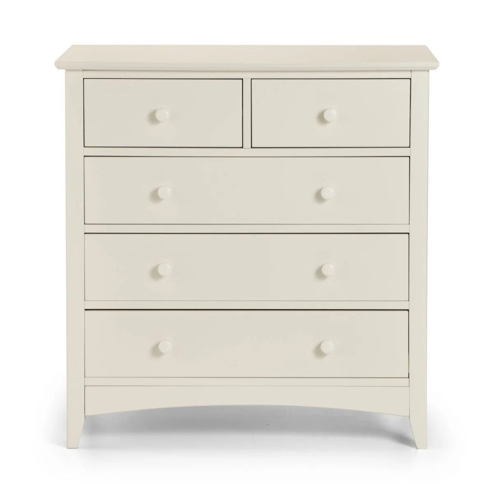 Julian Bowen Cameo 3+2 Chest of Drawers – Stone White Wooden Bedroom Storage Cabinet with 3 Large & 2 Small Drawers, Shaker Style - Sleek Furniture