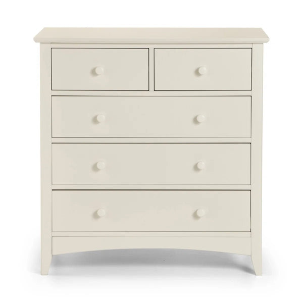Julian Bowen Cameo 3+2 Chest of Drawers – Stone White Wooden Bedroom Storage Cabinet with 3 Large & 2 Small Drawers, Shaker Style - Sleek Furniture