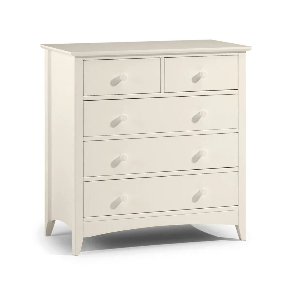Julian Bowen Cameo 3+2 Chest of Drawers – Stone White Wooden Bedroom Storage Cabinet with 3 Large & 2 Small Drawers, Shaker Style - Sleek Furniture