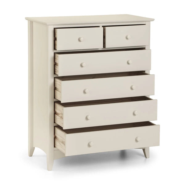 Julian Bowen Cameo 4+2 Chest of Drawers in Stone White – Shaker Style Wooden Bedroom Storage Cabinet with 6 Drawers - Sleek Furniture