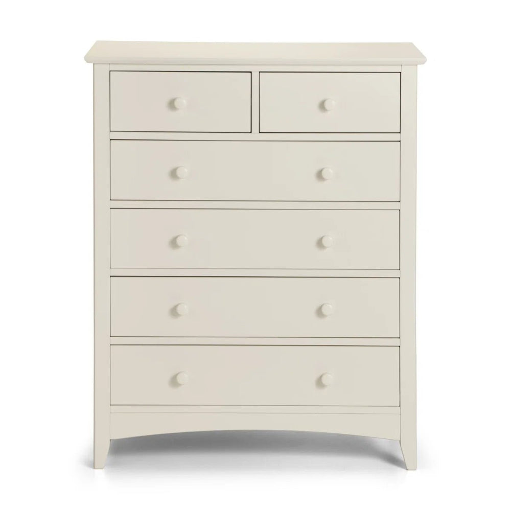 Julian Bowen Cameo 4+2 Chest of Drawers in Stone White – Shaker Style Wooden Bedroom Storage Cabinet with 6 Drawers - Sleek Furniture
