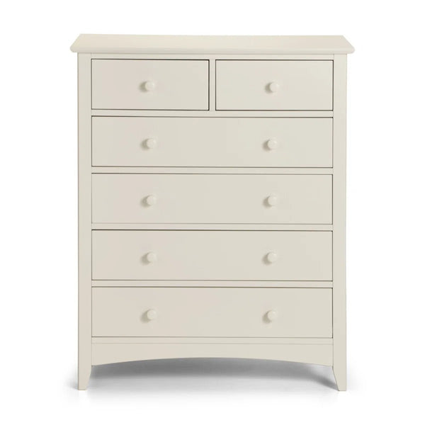 Julian Bowen Cameo 4+2 Chest of Drawers in Stone White – Shaker Style Wooden Bedroom Storage Cabinet with 6 Drawers - Sleek Furniture