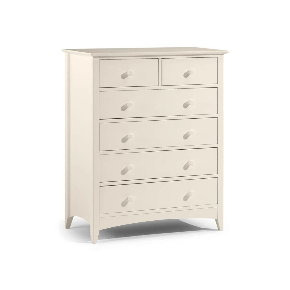 Julian Bowen Cameo 4+2 Chest of Drawers in Stone White – Shaker Style Wooden Bedroom Storage Cabinet with 6 Drawers - Sleek Furniture