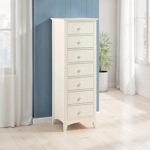 Julian Bowen Cameo 7 Drawer Narrow Chest in Stone White – Tall Shaker Style Bedroom Storage Chest with Solid Pine Frame - Sleek Furniture