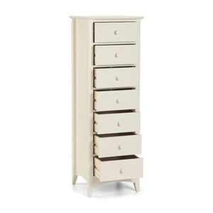 Julian Bowen Cameo 7 Drawer Narrow Chest in Stone White – Tall Shaker Style Bedroom Storage Chest with Solid Pine Frame - Sleek Furniture