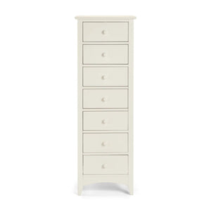 Julian Bowen Cameo 7 Drawer Narrow Chest in Stone White – Tall Shaker Style Bedroom Storage Chest with Solid Pine Frame - Sleek Furniture