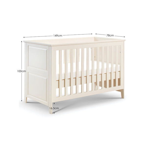 Julian Bowen Cameo Convertible Cot Bed in Stone White – Adjustable Mattress Heights, Toddler Bed Conversion, Classic Nursery Furniture - Sleek Furniture