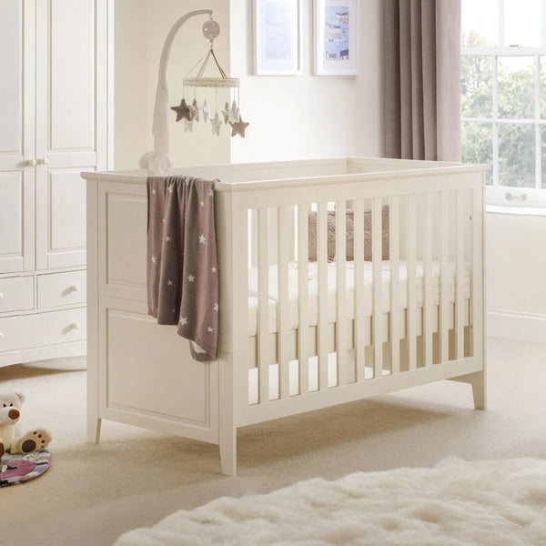 Julian Bowen Cameo Convertible Cot Bed in Stone White – Adjustable Mattress Heights, Toddler Bed Conversion, Classic Nursery Furniture - Sleek Furniture