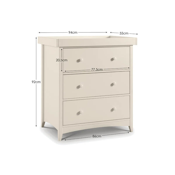 Julian Bowen Cameo Nursery Changing Station with 2 Drawers & Open Shelves – Stone White Baby Changing Unit - Sleek Furniture