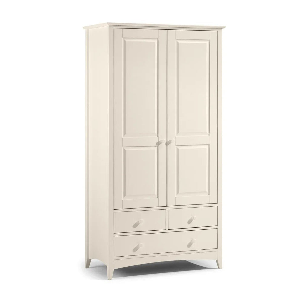 Julian Bowen Cameo Stone White Combination Wardrobe with 2 Doors, 3 Drawers & Hanging Rail – Shaker Style Bedroom Storage Cabinet - Sleek Furniture