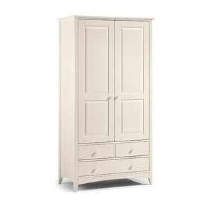 Julian Bowen Cameo Stone White Combination Wardrobe with 2 Doors, 3 Drawers & Hanging Rail – Shaker Style Bedroom Storage Cabinet - Sleek Furniture