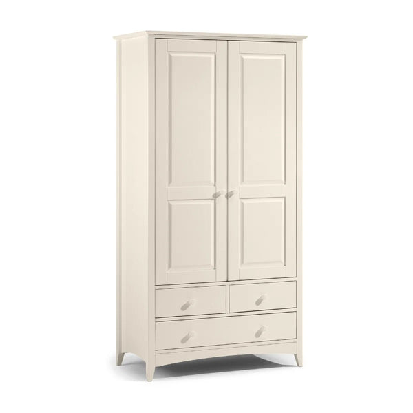 Julian Bowen Cameo Stone White Combination Wardrobe with 2 Doors, 3 Drawers & Hanging Rail – Shaker Style Bedroom Storage Cabinet - Sleek Furniture