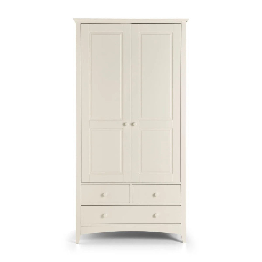 Julian Bowen Cameo Stone White Combination Wardrobe with 2 Doors, 3 Drawers & Hanging Rail – Shaker Style Bedroom Storage Cabinet - Sleek Furniture