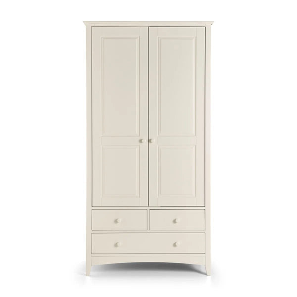 Julian Bowen Cameo Stone White Combination Wardrobe with 2 Doors, 3 Drawers & Hanging Rail – Shaker Style Bedroom Storage Cabinet - Sleek Furniture