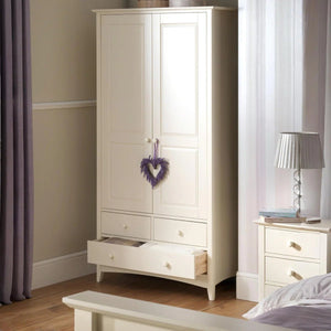 Julian Bowen Cameo Stone White Combination Wardrobe with 2 Doors, 3 Drawers & Hanging Rail – Shaker Style Bedroom Storage Cabinet - Sleek Furniture