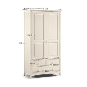 Julian Bowen Cameo Stone White Combination Wardrobe with 2 Doors, 3 Drawers & Hanging Rail – Shaker Style Bedroom Storage Cabinet - Sleek Furniture