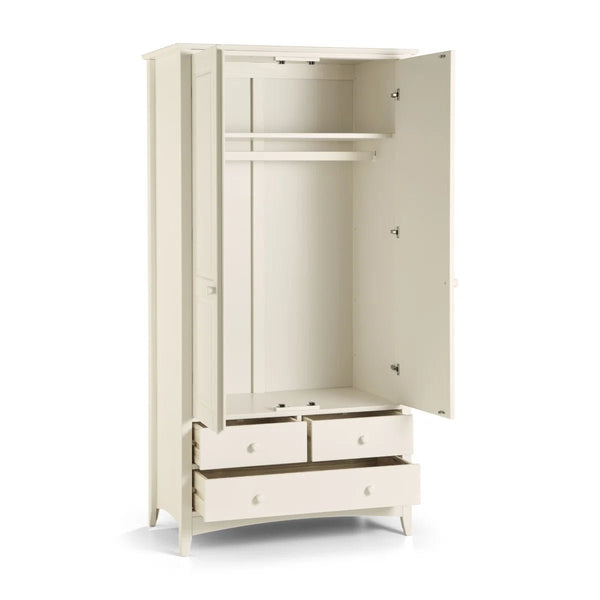 Julian Bowen Cameo Stone White Combination Wardrobe with 2 Doors, 3 Drawers & Hanging Rail – Shaker Style Bedroom Storage Cabinet - Sleek Furniture
